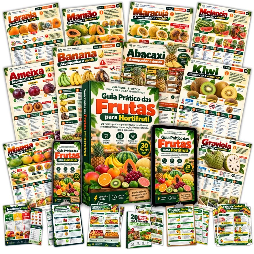 Guia Prático das Frutas para Hortifruti com as 30 fichas e os 6 bônus